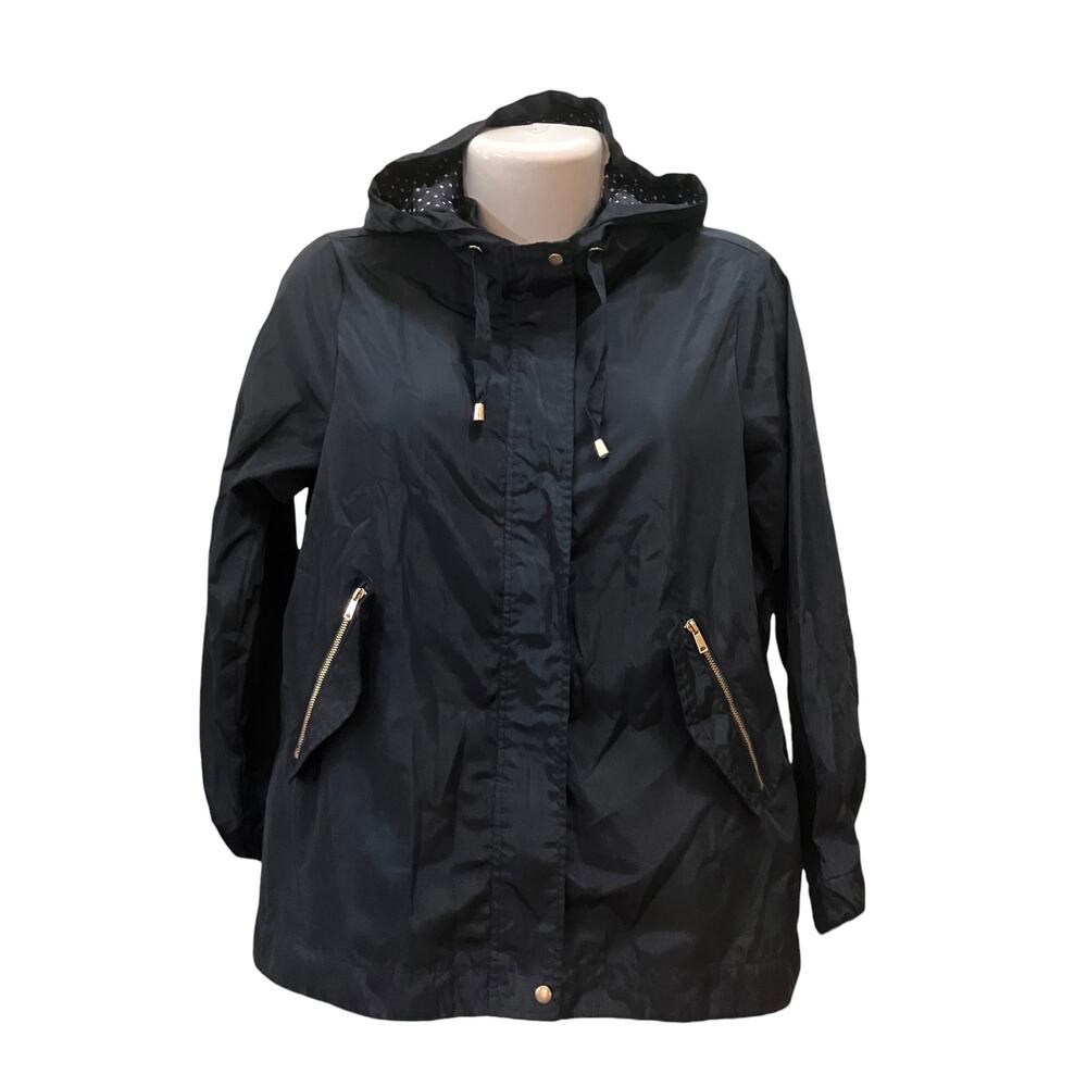 Cavalini Women's Navy Full Zip/Snap Drawstring Hooded Anorak Rain Jacket SZ MP